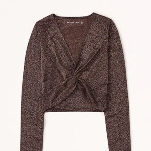 NWT Abercrombie Long-Sleeve Sparkle Twist Top in Copper Shimmer